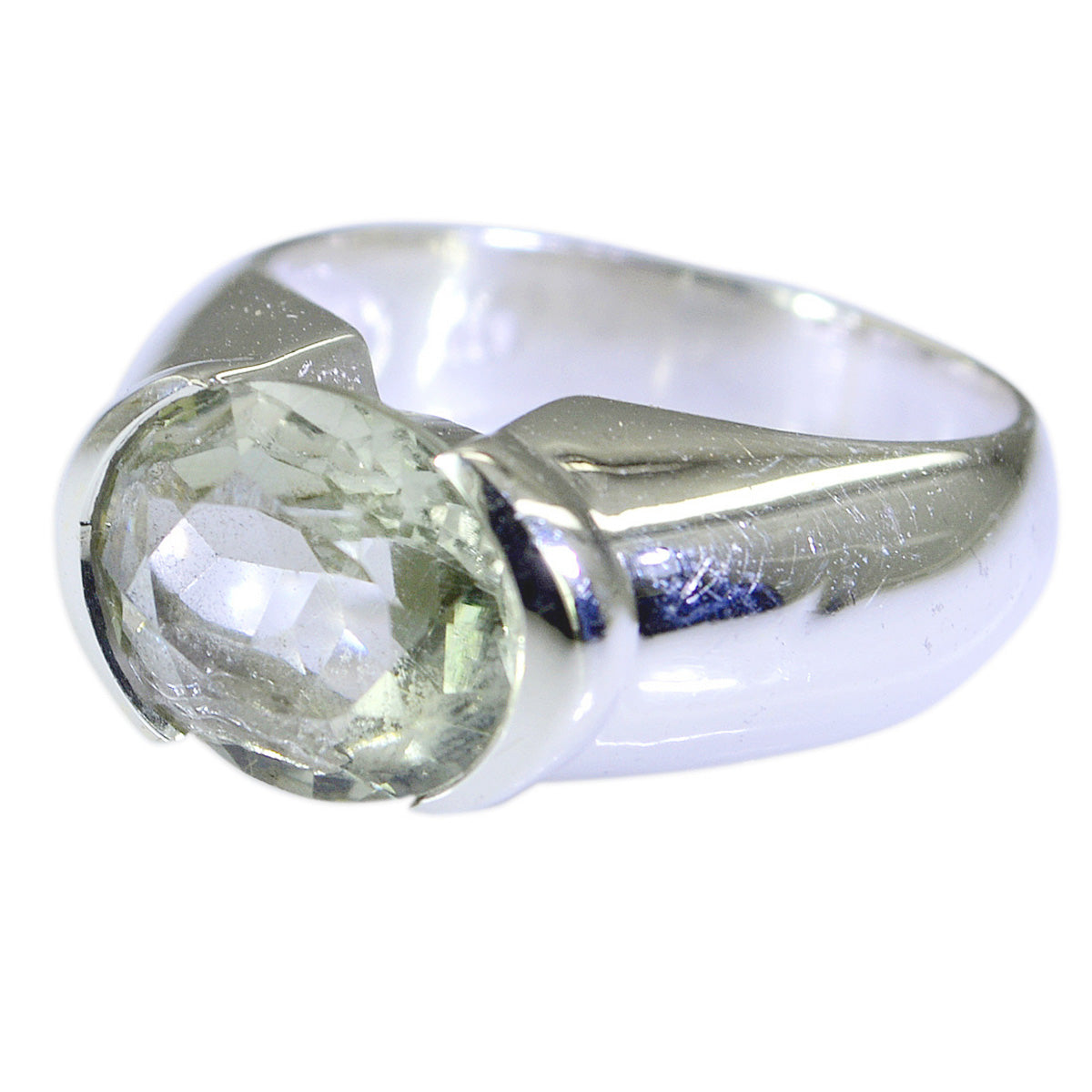 Riyo Engaging Gem Green Amethyst Solid Silver Rings Hand Jewelry