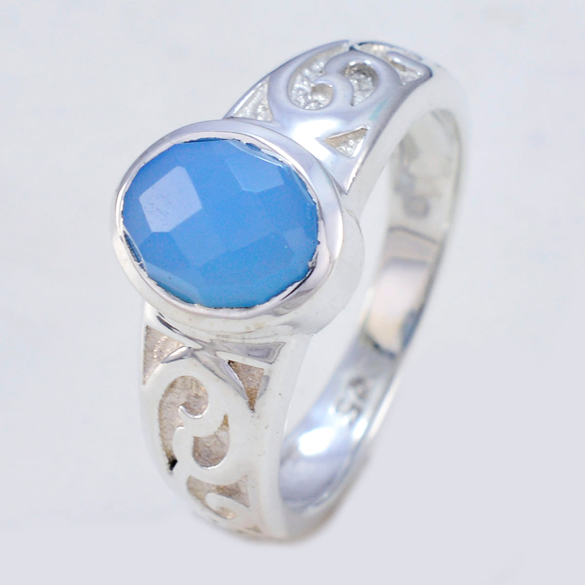 Riyo Engaging Gemstone Chalcedony Solid Silver Rings Peacock Jewelry
