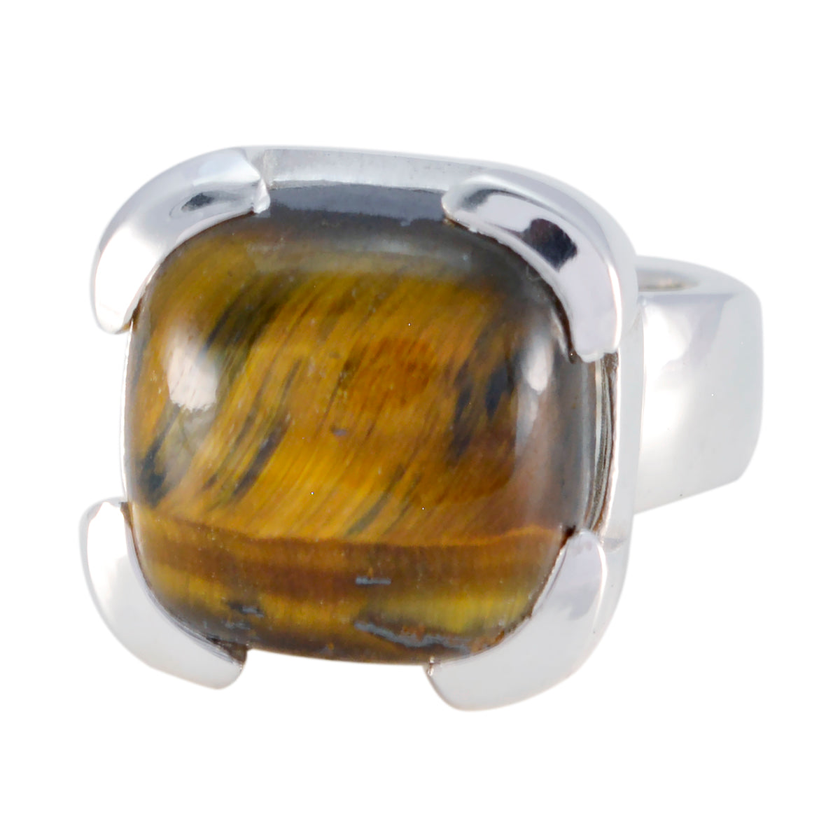 Riyo Enticing Gems Tiger Eye Solid Silver Ring Monogram Jewelry