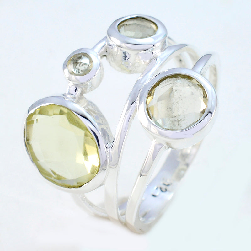 Riyo Fair Stone Lemon Quartz 925 Silver Rings Vintage Jewelry Box