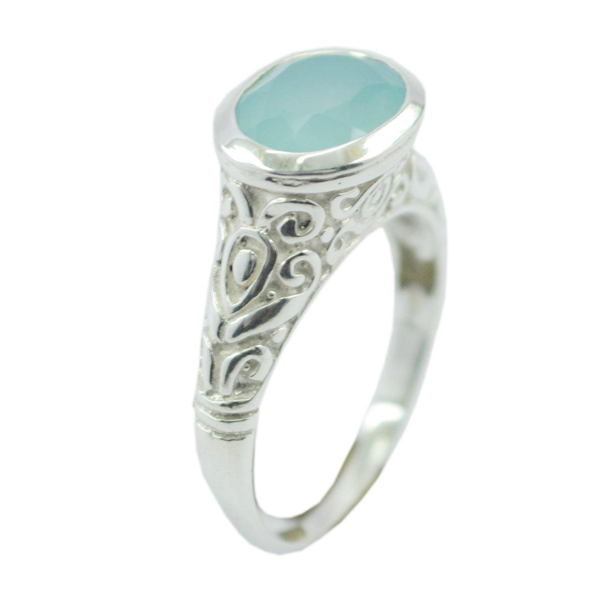 Riyo Fine Gems Chalcedony Solid Silver Rings Open Heart Jewelry