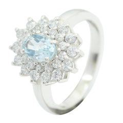 Riyo Flawless Gemstone Blue Topaz Sterling Silver Ring Men Jewelry