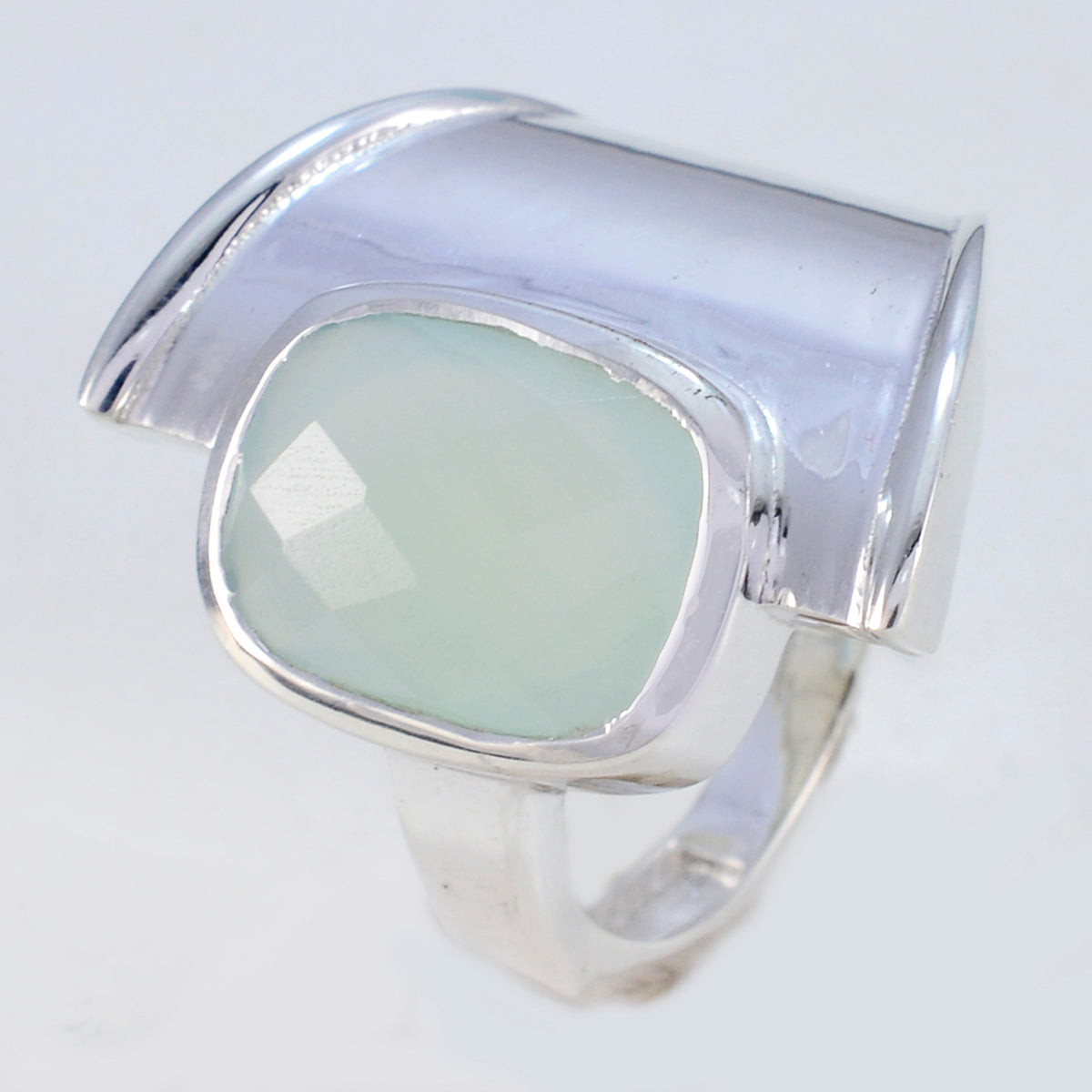 Riyo Flawless Gemstones Aqua Chalcedony 925 Silver Ring Great Item