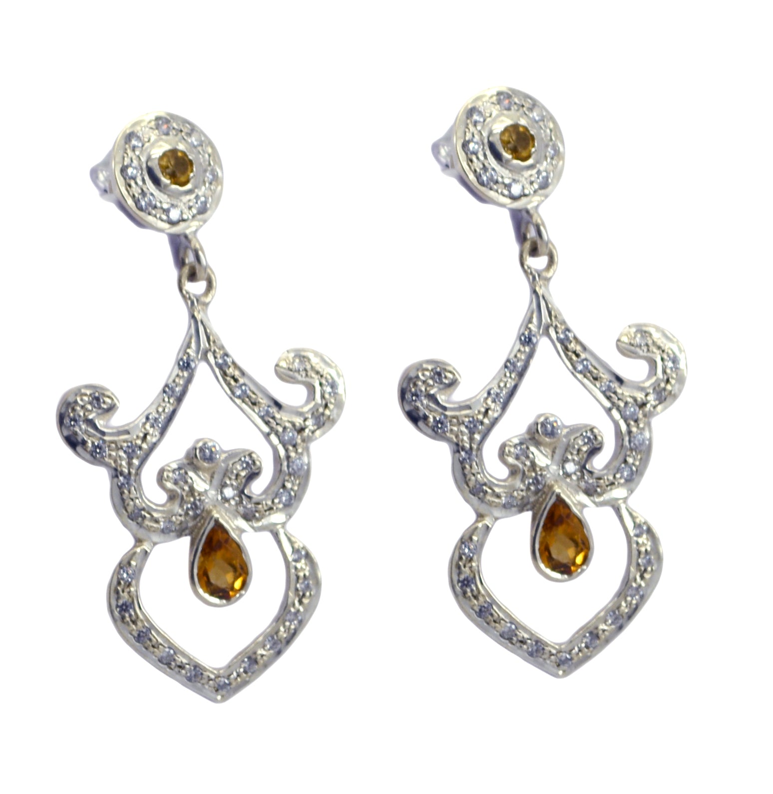 Riyo Genuine Gems MUlti shape Faceted Yellow Citrine Silver Earring Faishonable day gift
