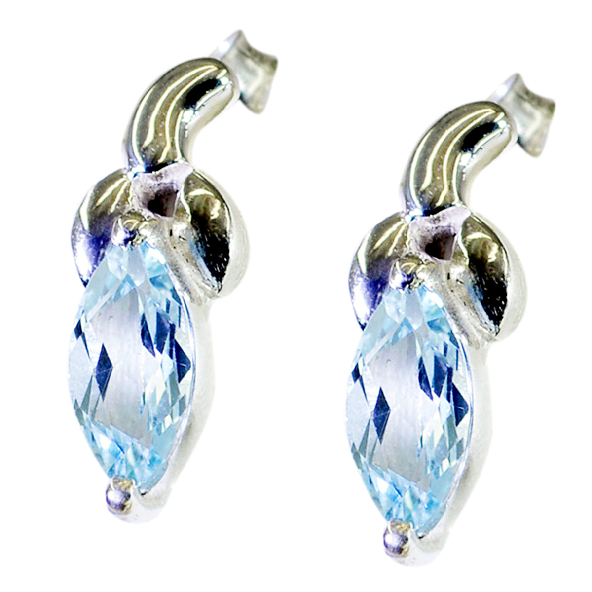 Riyo Genuine Gems Marquise Faceted Blue Topaz Silver Earring gift for college