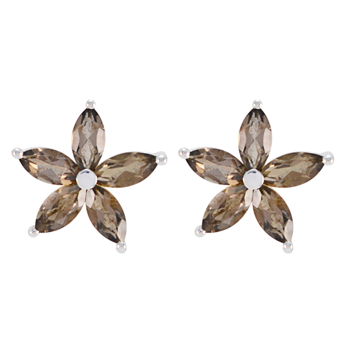 Riyo Genuine Gems Marquise Faceted Brown Smokey Quartz Silver Earring frinendship day gift