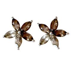 Riyo Genuine Gems Marquise Faceted Brown Smokey Quartz Silver Earring frinendship day gift
