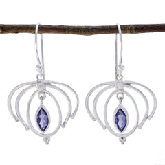 Riyo Genuine Gems Marquise Faceted Nevy Blue Iolite Silver Earring gift for anniversary day