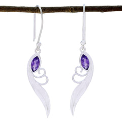Riyo Genuine Gems Marquise Faceted Purple Amethyst Silver Earrings gift for friends