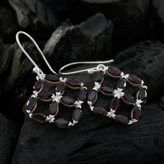 Riyo Genuine Gems Marquise Faceted Red Garnet Silver Earring children day gift