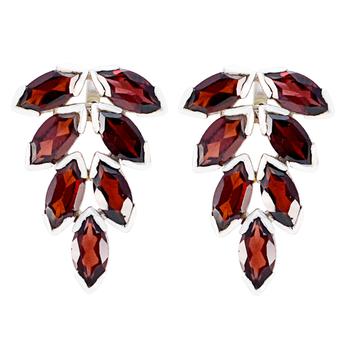 Riyo Genuine Gems Marquise Faceted Red Garnet Silver Earrings gift for sister