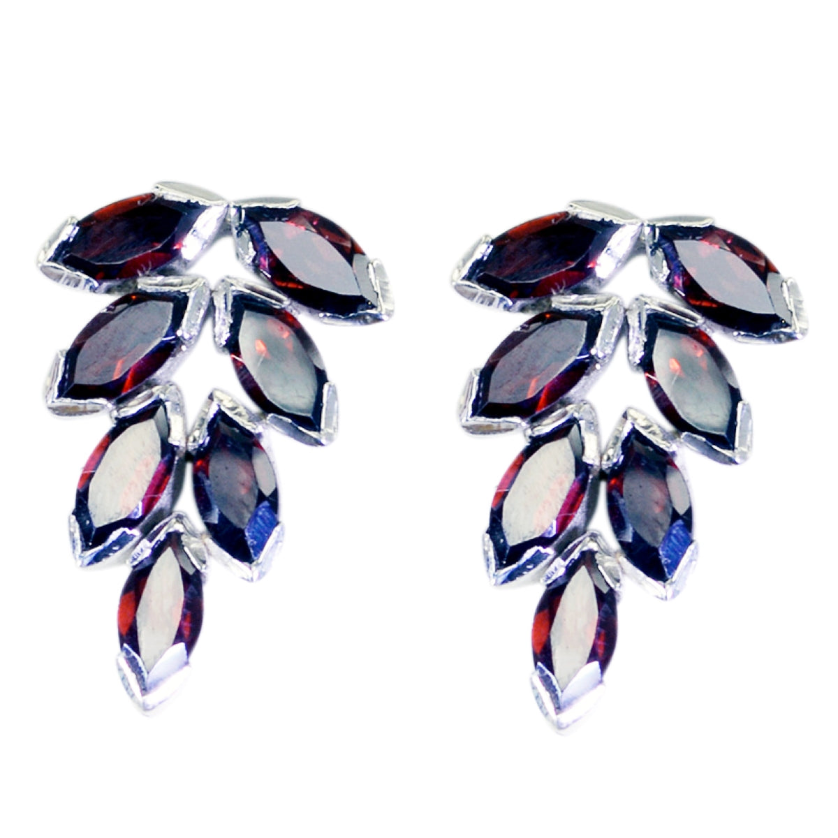 Riyo Genuine Gems Marquise Faceted Red Garnet Silver Earrings gift for sister