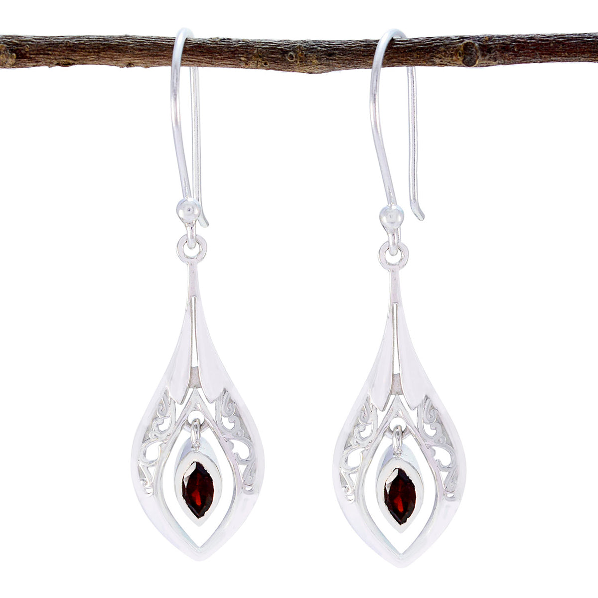 Riyo Genuine Gems Marquise Faceted Red Garnet Silver Earrings teacher's day gift