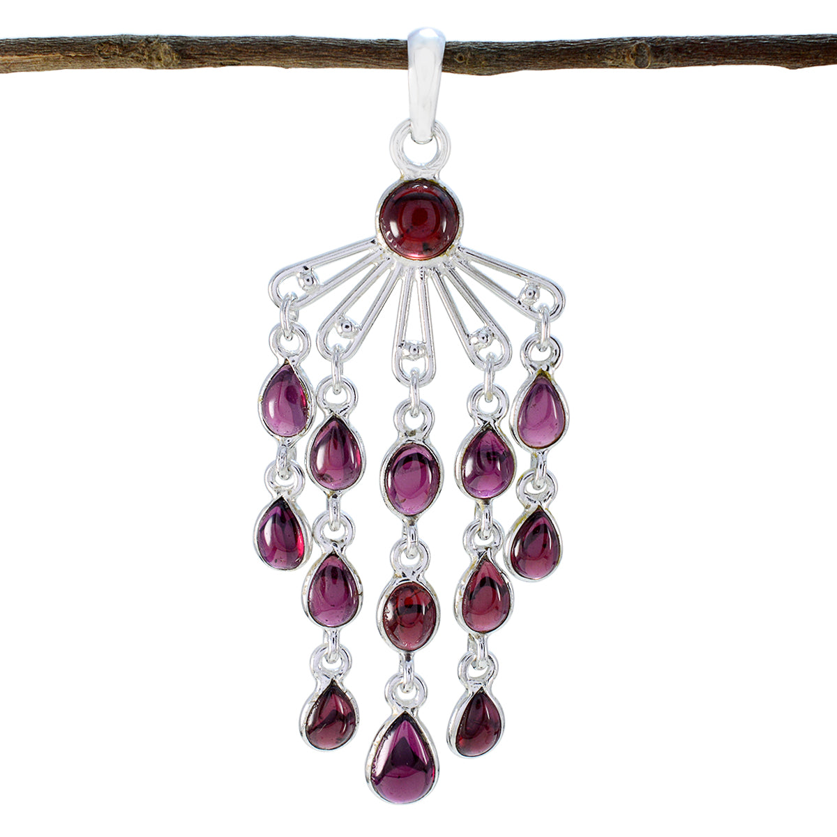 Riyo Genuine Gems Multi Shape Cabochon Red Garnet 925 Silver Pendants gift for grandmother