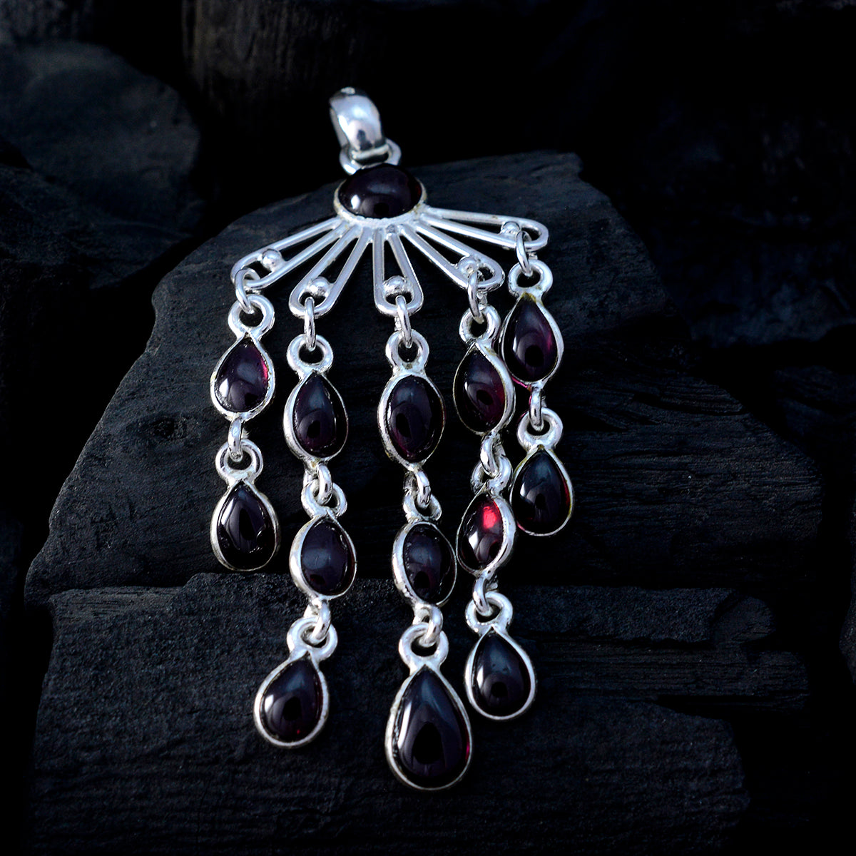 Riyo Genuine Gems Multi Shape Cabochon Red Garnet 925 Silver Pendants gift for grandmother