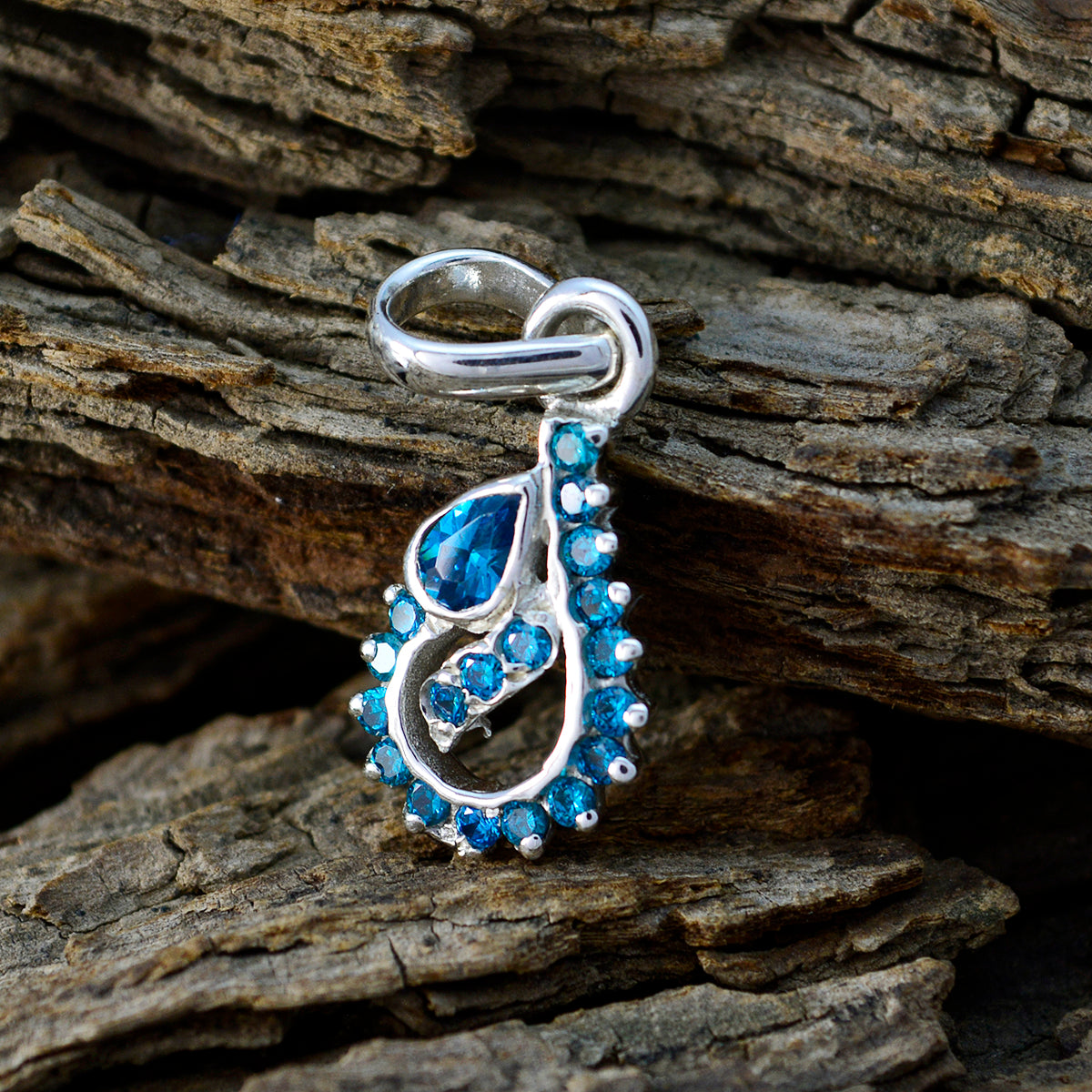 Riyo Genuine Gems Multi Shape Faceted Blue Cubic zirconia 925 Silver Pendant halloween gift
