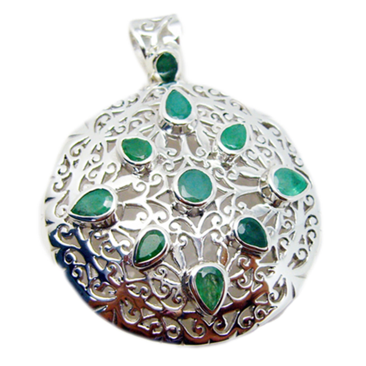 Riyo Genuine Gems Multi Shape Faceted Green Green Onyx 925 Sterling Silver Pendant mothers day gift