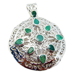 Riyo Genuine Gems Multi Shape Faceted Green Green Onyx 925 Sterling Silver Pendant mothers day gift