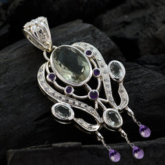 Riyo Genuine Gems Multi Shape Faceted Multi Color Multi Stone 925 Silver Pendant mom gift