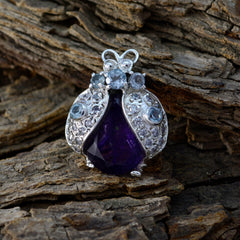 Riyo Genuine Gems Multi Shape Faceted Purple Amethyst 925 Silver Pendant gift for st. patricks day