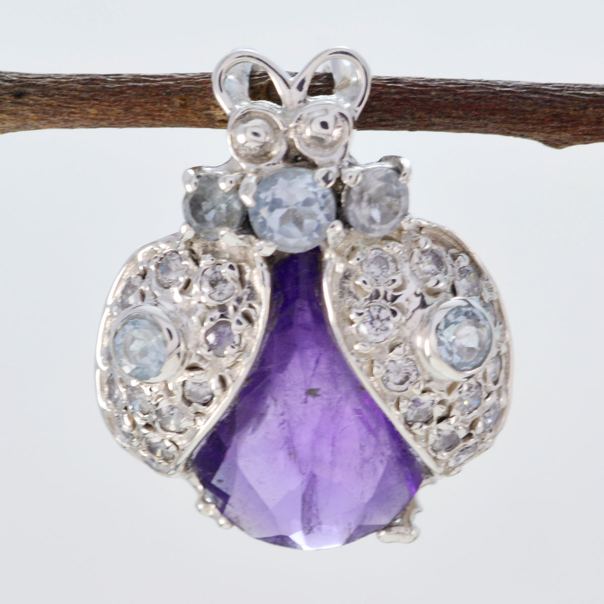 Riyo Genuine Gems Multi Shape Faceted Purple Amethyst 925 Silver Pendant gift for st. patricks day