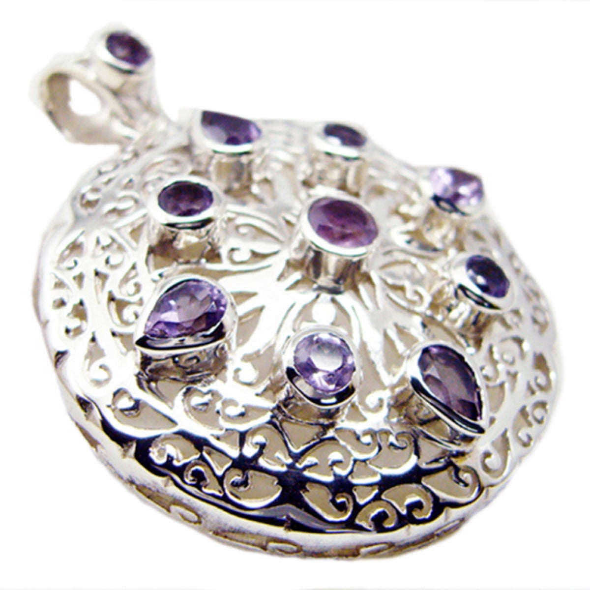 Riyo Genuine Gems Multi Shape Faceted Purple Amethyst Sterling Silver Pendant gift for grandmom