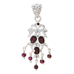 Riyo Genuine Gems Multi Shape Faceted Red Garnet Solid Silver Pendant gift for mothers day