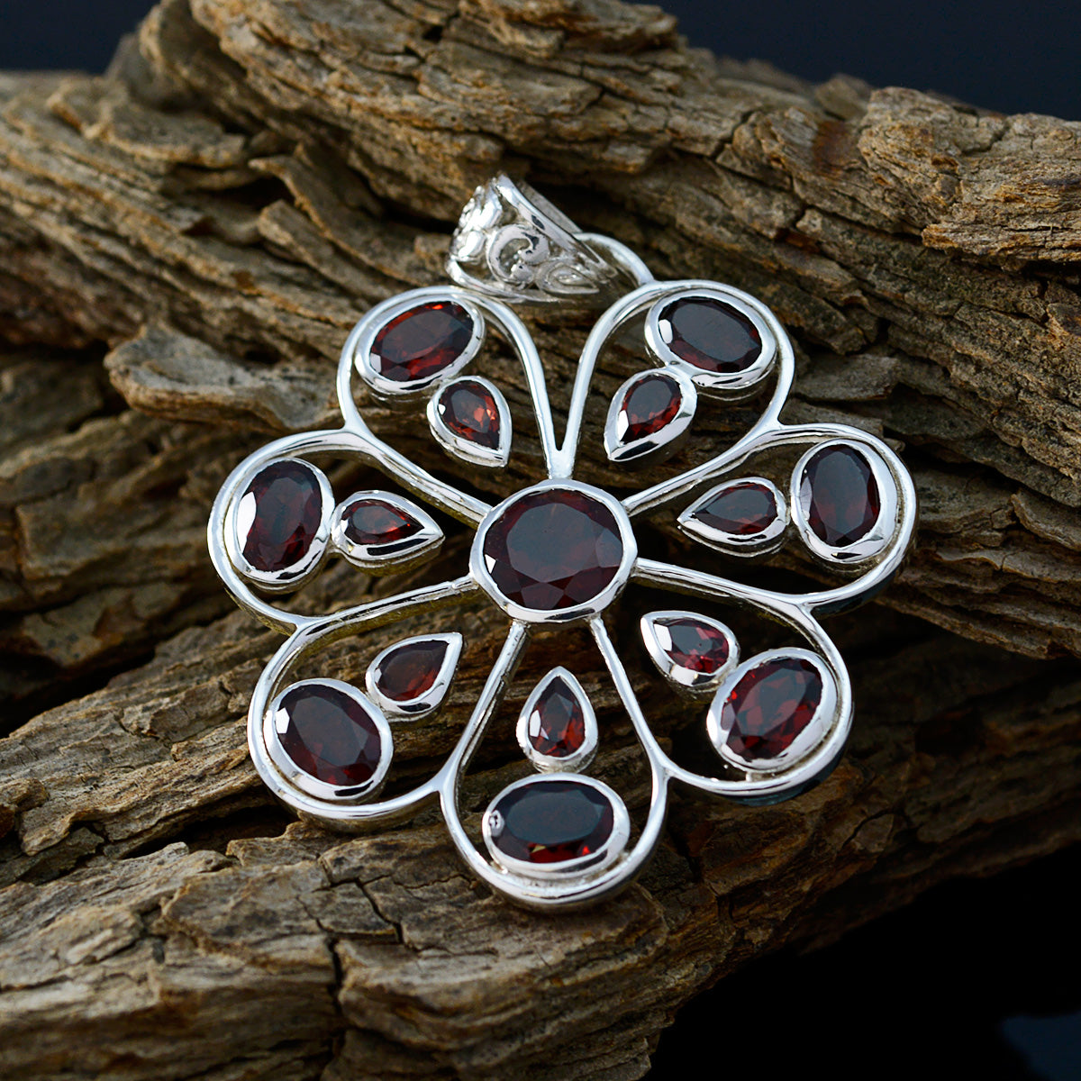Riyo Genuine Gems Multi Shape Faceted Red Garnet Solid Silver Pendants gift for cyber Monday
