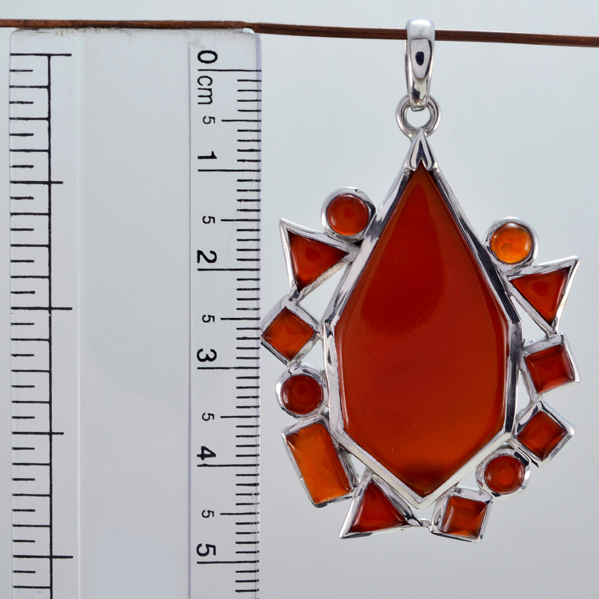 Riyo Genuine Gems Multi Shape Faceted Red Red onyx 925 Silver Pendant gift for anniversary day