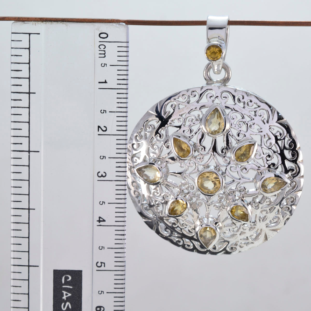Riyo Genuine Gems Multi Shape Faceted Yellow Citrine 925 Sterling Silver Pendant anniversary day gift