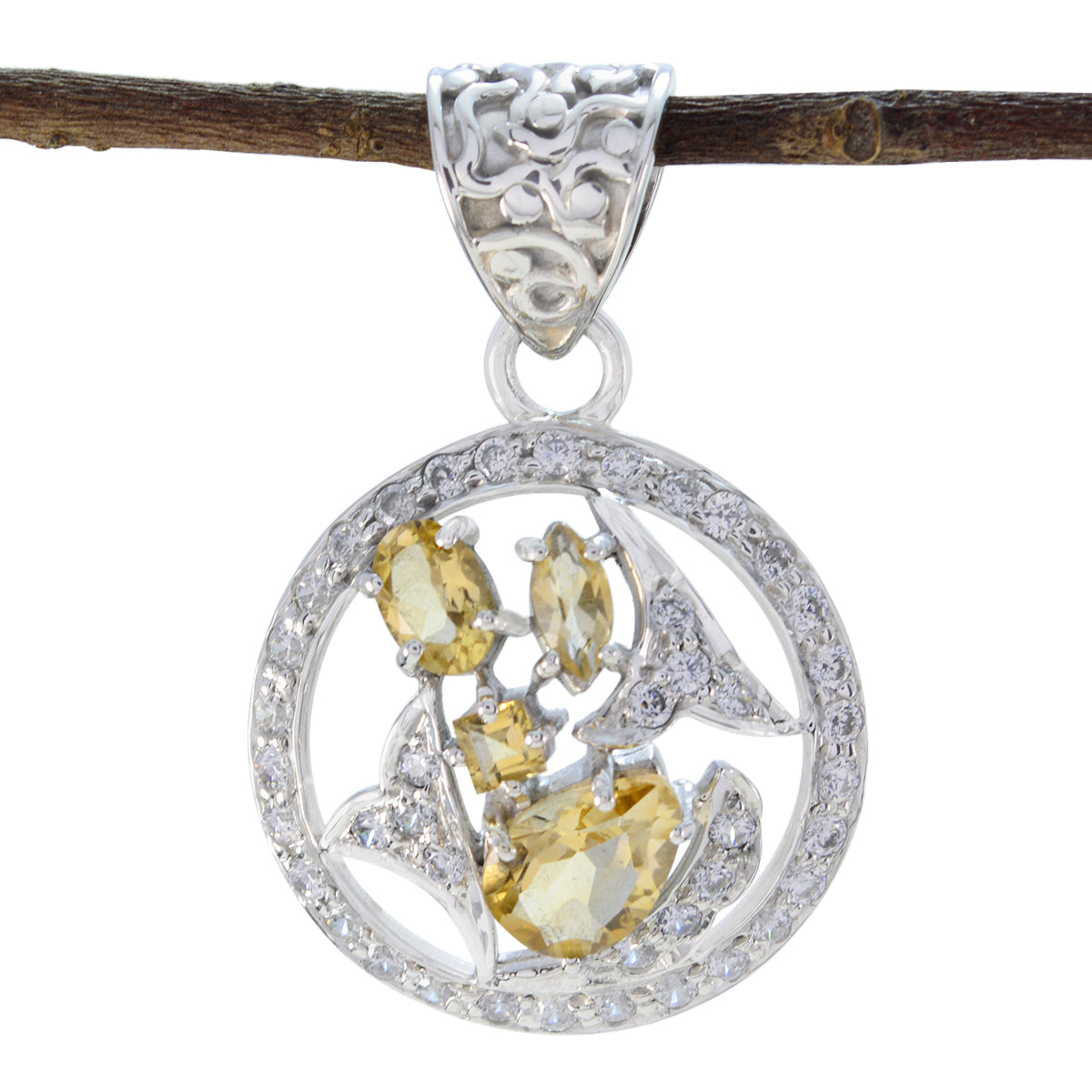 Riyo Genuine Gems Multi Shape Faceted Yellow Citrine Sterling Silver Pendant christmas gifts
