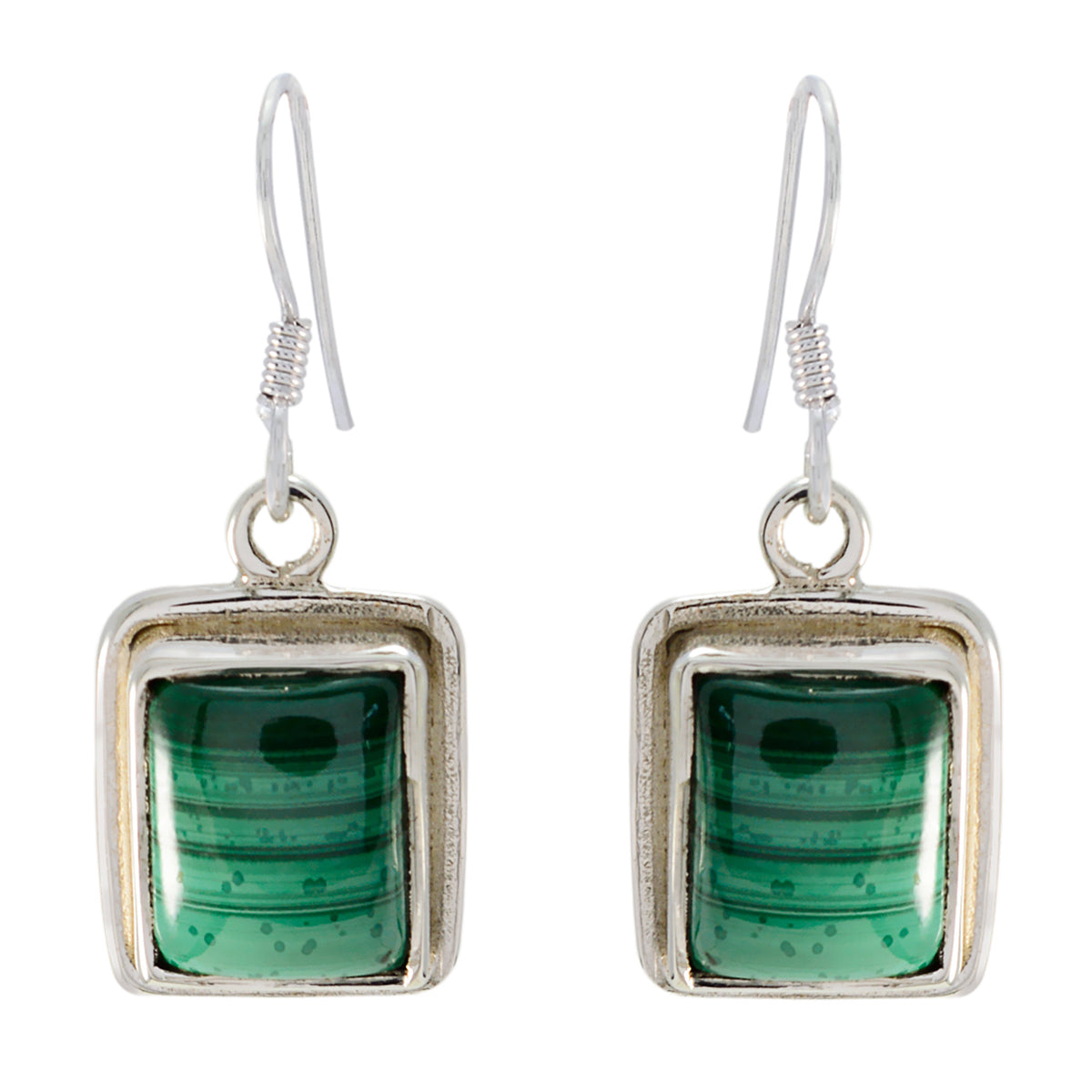 Riyo Genuine Gems Octogon Cabochon Green Malachatie Silver Earrings gift for mothers day