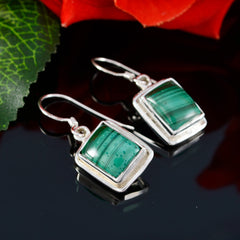 Riyo Genuine Gems Octogon Cabochon Green Malachatie Silver Earrings gift for mothers day