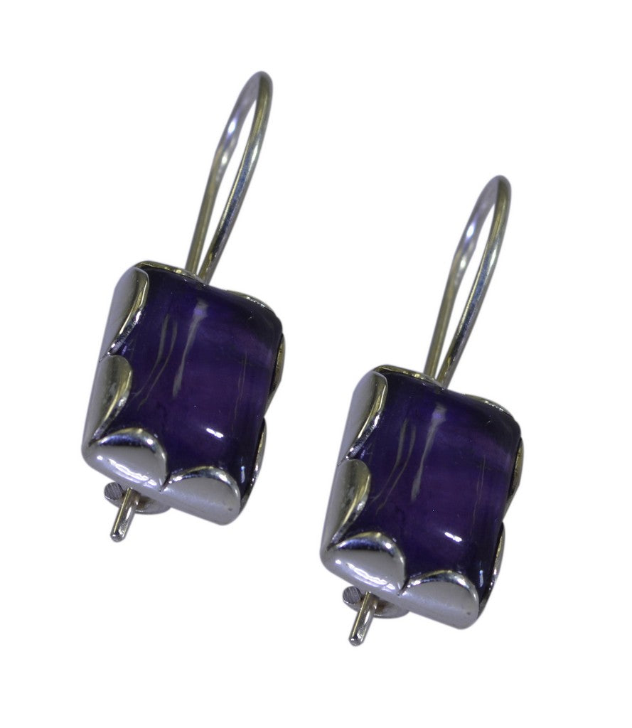 Riyo Genuine Gems Octogon Cabochon Purple Amethyst Silver Earrings halloween gift