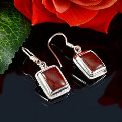 Riyo Genuine Gems Octogon Cabochon Red Onyx Silver Earrings gift for engagement