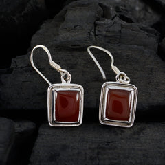 Riyo Genuine Gems Octogon Cabochon Red Onyx Silver Earrings gift for engagement