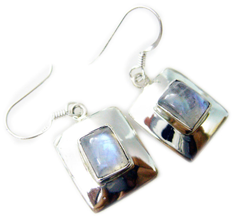 Riyo Genuine Gems Octogon Cabochon White Rainbow Moonstone Silver Earring gift for good