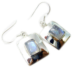 Riyo Genuine Gems Octogon Cabochon White Rainbow Moonstone Silver Earring gift for good