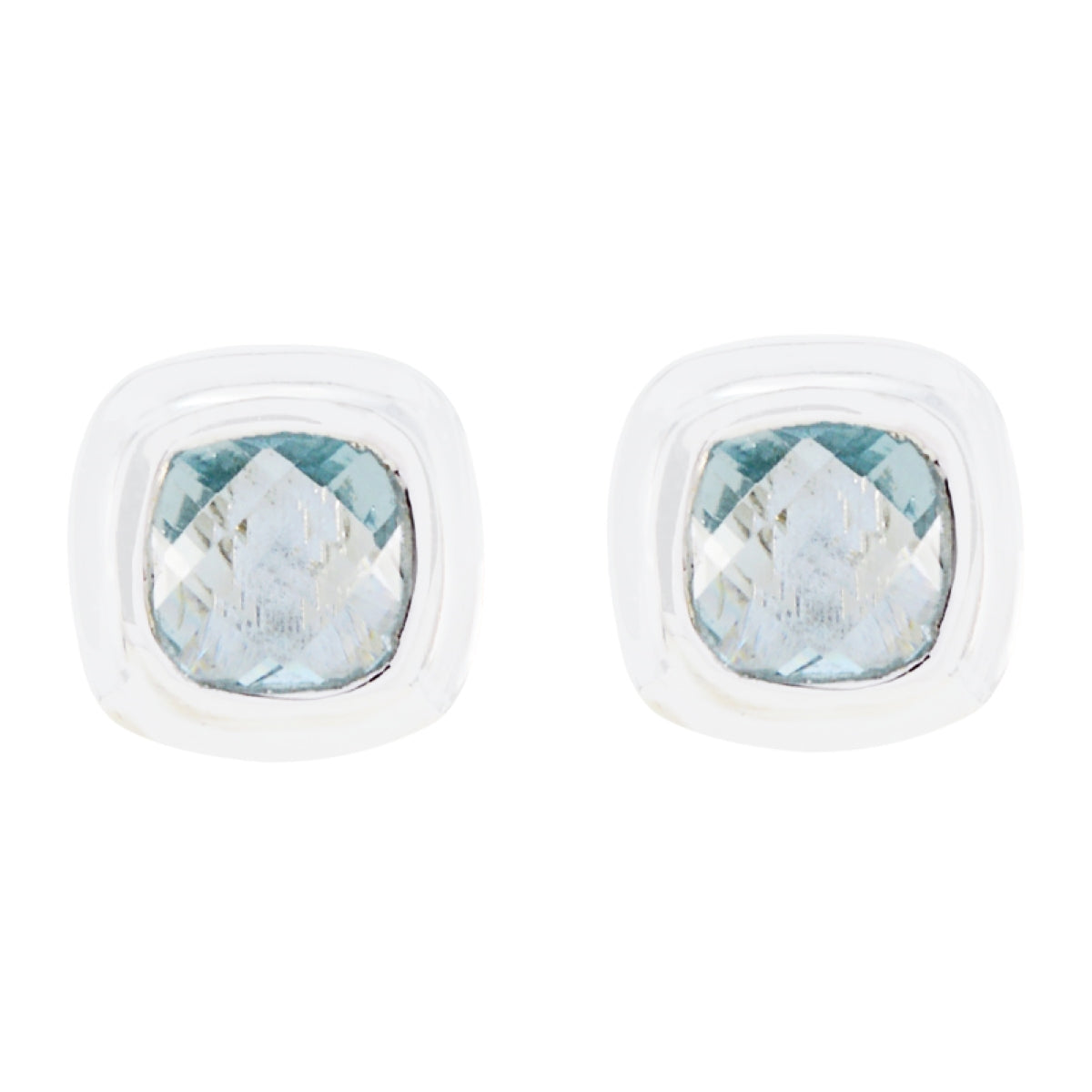 Riyo Genuine Gems Octogon Checker Blue Topaz Silver Earring gift for christmas