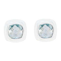 Riyo Genuine Gems Octogon Checker Blue Topaz Silver Earring gift for christmas