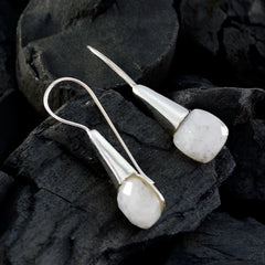 Riyo Genuine Gems Octogon Checker White Rainbow Moonstone Silver Earring valentine's day gift