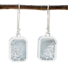 Riyo Genuine Gems Octogon Faceted Aqua Chalcedoy Silver Earring gift for mom birthday