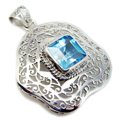 Riyo Genuine Gems Octogon Faceted Blue Blue Topaz Solid Silver Pendant gift for friend