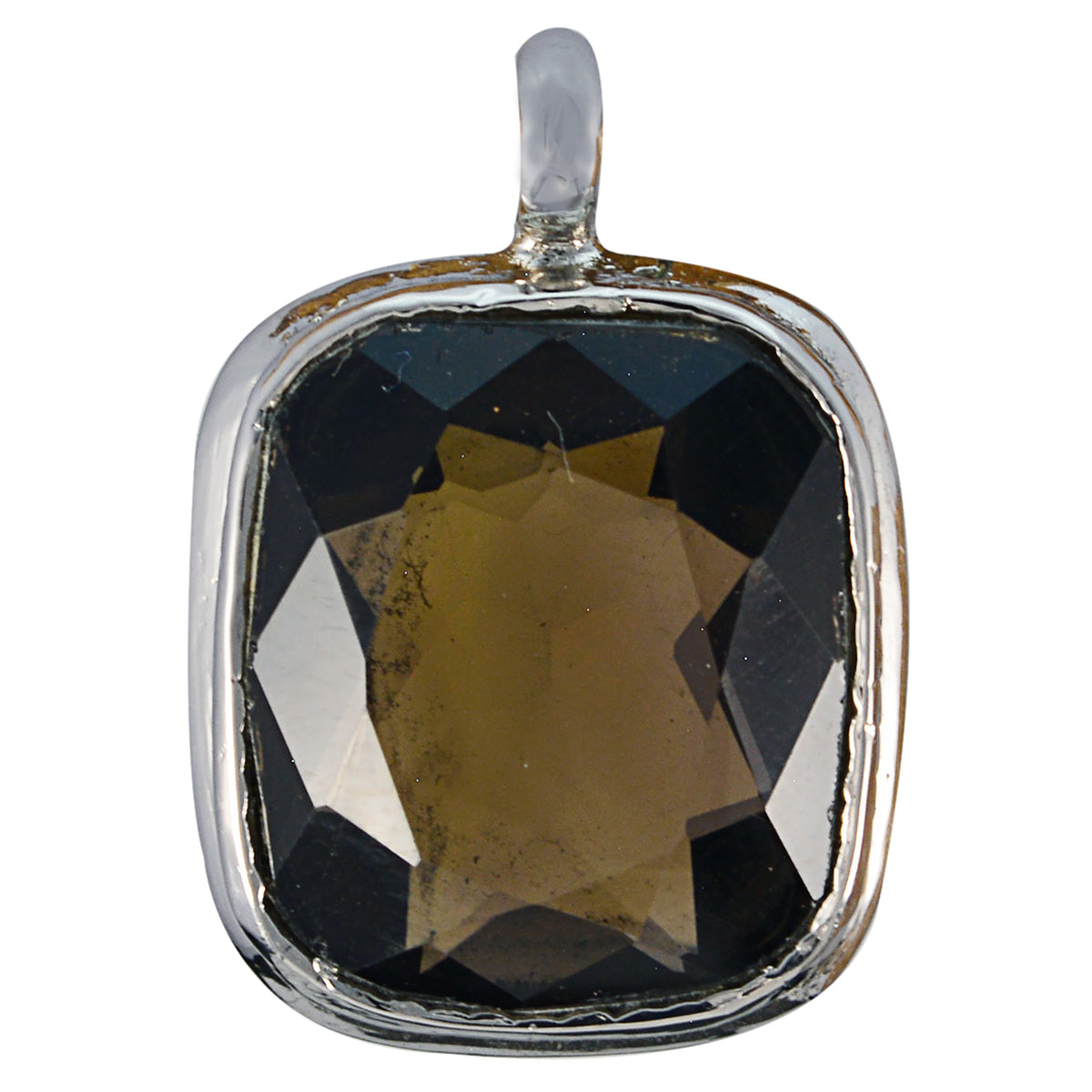 Riyo Genuine Gems Octogon Faceted Brown smoky quartz 925 Sterling Silver Pendants gift for daughter's day
