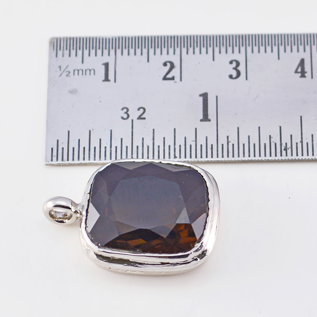 Riyo Genuine Gems Octogon Faceted Brown smoky quartz 925 Sterling Silver Pendants gift for daughter's day