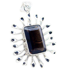 Riyo Genuine Gems Octogon Faceted Brown smoky quartz Solid Silver Pendants gift for mother