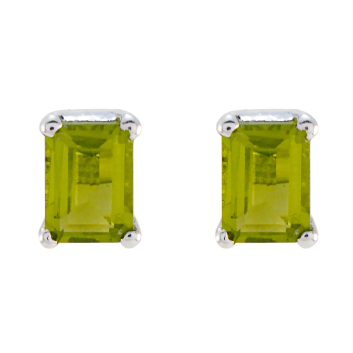 Riyo Genuine Gems Octogon Faceted Green Peridot Silver Earrings gift for st. patricks day