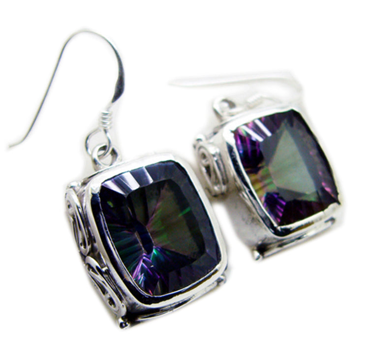 Riyo Genuine Gems Octogon Faceted Multi Mystic Quartz Silver Earring wedding gift