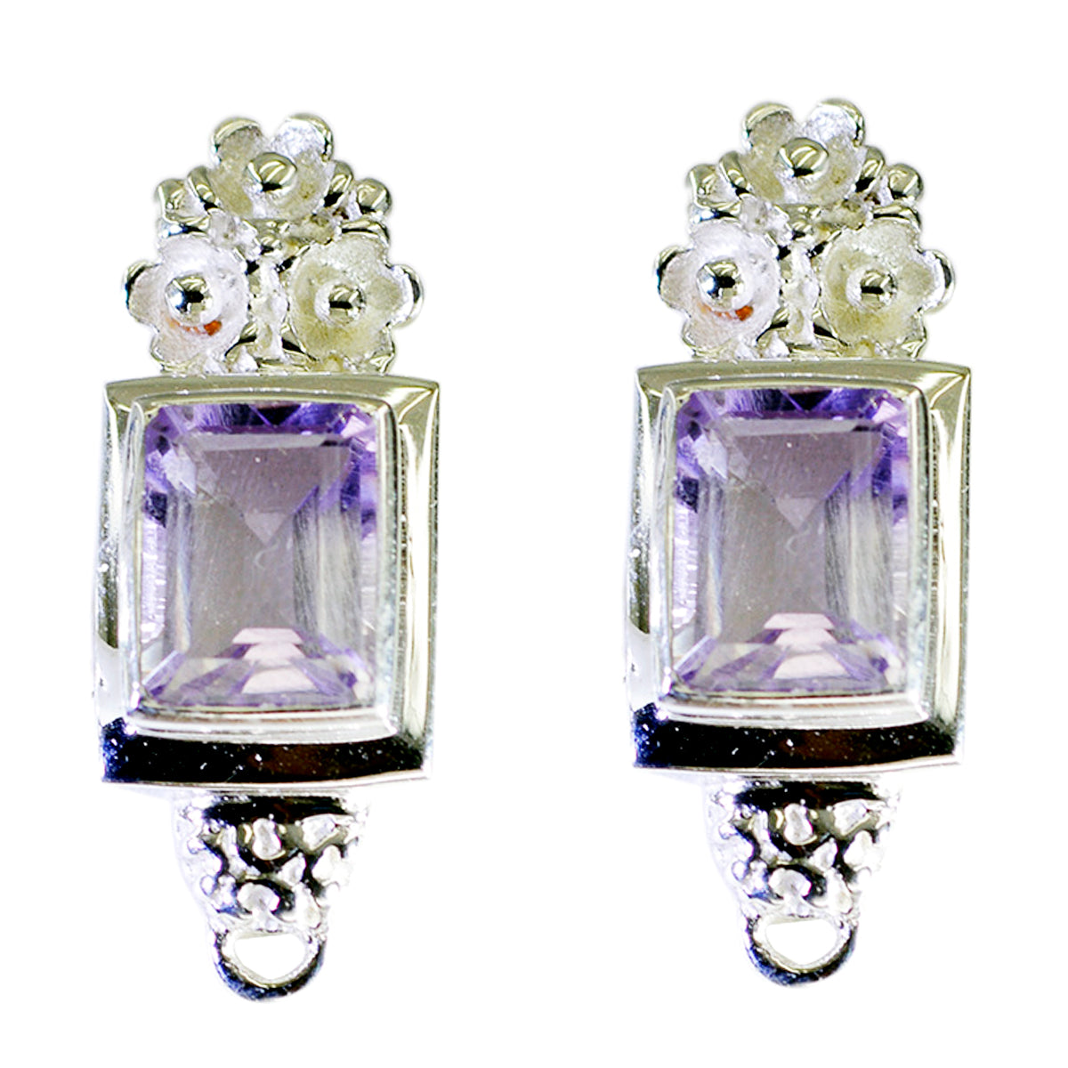 Riyo Genuine Gems Octogon Faceted Purple Amethyst Silver Earring grandmom gift
