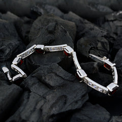 Riyo Genuine Gems Octogon Faceted Red Garnet Silver Bracelet independence day gift
